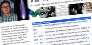 Interactive résumé of R&D-Coach Reinhard Müller-Siebert